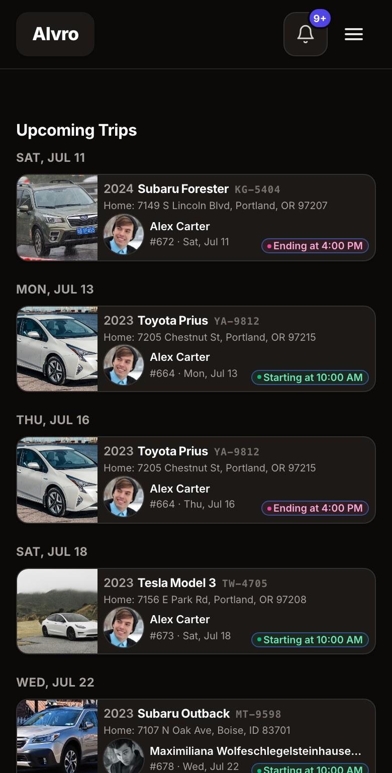 Alvro host trips, dark mode