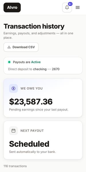 Alvro host transaction history